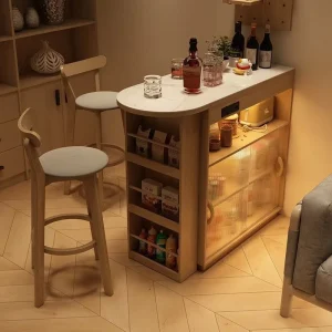 Modern Wood Panel Adjustable Family Counter Unit Corner Mini Bar Cabinet Holiday Multi functional Extendable