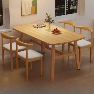 Modern Wood Rectangular Dining Table Set 4 Chairs Small Apartment Restaurant Home Commercial Minimalist Wood Table Chairs Set