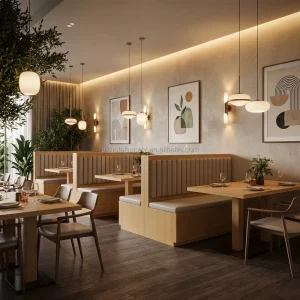 Modern Wood Restaurant Booth Seating Commercial Banquette Seating Dining Table Set Upholstered Bench Chairs Cafe Hotel Furniture