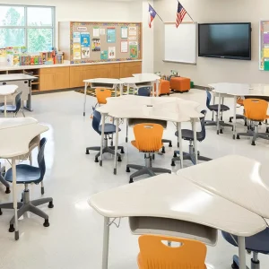 Modern Wood School Furniture Activity Classroom Student Desks and Chairs Set