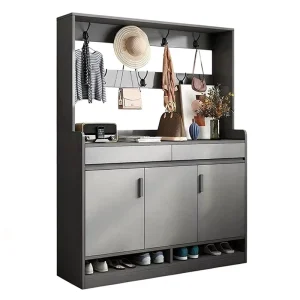 Modern Wood Shoe Cabinet Integrated Clothes Hanger Large Capacity Storage Durable Space Saving Adjustable Portable Design Home