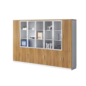 Modern Wood Tone Office Storage Cabinet Double Door Bookshelves File Drawers Data Storage