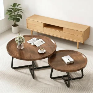 Modern Wood Top Metal Frame Coffee Table for Living Room Furniture Durable Easy to Clean with Simple Sofa Side Table Design