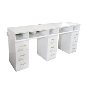 Modern Wood and MDF Professional Nail Table with Marble Top Multi Storage Dust Collector