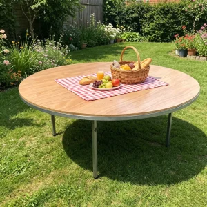 Modern Wooden 72 Inch Heavy Duty Plywood Round Folding Banquet Wedding Event Dining Tables With Metal Legs for Hotel Rental