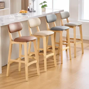 Modern Wooden Bar Stool with Ergonomic Backrest for Kitchen Island Restaurant and Home Use