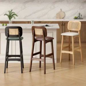 Modern Wooden Bar Stool with High Backrest and Comfortable Seat for Kitchen Island Home Bar Use