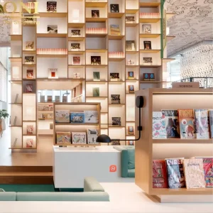 Modern Wooden Book Store Furniture Shelf Bookcases Storage Library Book Shelf Display Rack for Book Interior Design