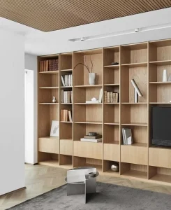 Modern Wooden Bookcase with Open Display Shelves Modular Wall Unit for Home Library Boutique Bookstore or Living Room