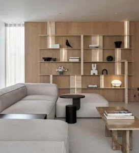 Modern Wooden Bookshelf LED Lighting Minimalist Luxury Display Storage Rack Custom Modular Eco-Friendly Living Room Bedroom Home