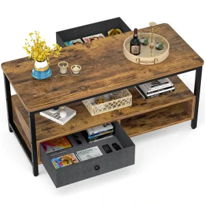 Modern Wooden Coffee Table with Storage Drawers and Extendable Design for Living Room Easy Assembly