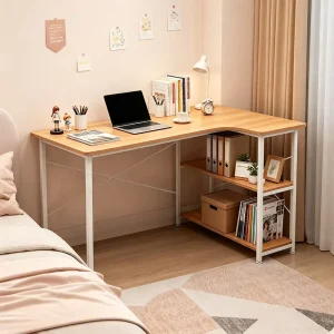 Modern Wooden Computer Desk with Bookshelf Storage Combination Study Writing Table