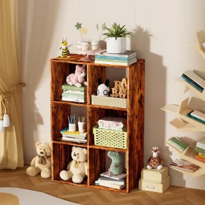 Modern Wooden Corner Bookshelf Unlit Mounting Narrow Storage for Bedroom Library Living Room Home Office Brown
