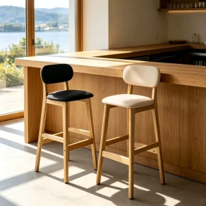 Modern Wooden Counter Height Bar Stool Upholstered Bar Chair with Backrest for Kitchen Island Cafe Restaurant Furniture OEM ODM