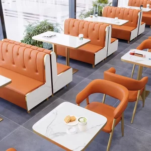 Modern Wooden Dining Table Chair Booth Set with Metal Frame Semicircle Shape 2 Seater Durable Commercial Restaurant Furniture