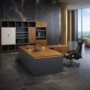 Modern Wooden Durable Office Furniture Boss Desk and Chair Set with Melamine Board for Desks and Tables in Villa and Office