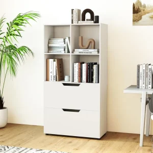 Modern Wooden Eco Friendly Space Saving Anti Tip Bookshelf Floor Office Bookcase Organizer Library Cabinet for Study Living Room