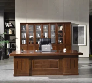 Modern Wooden Executive Office Desk Set with Chair L Shaped Boss Table & Bookcase Eco Friendly & Durable