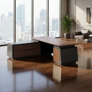 Modern Wooden Executive Office Desk with Modular Extendable Cable Management Side Table CPU Storage Digital Lock Drawers