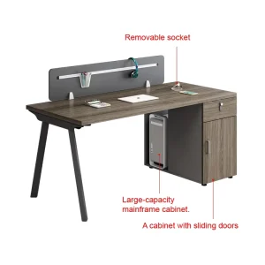 Modern Wooden Extendable Minimalist Office Desk and Chair Set with Side Cabinet & Baffle Staff Workstation