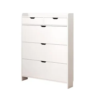 Modern Wooden Flip Shoe Cabinet with 3 Tier Storage 2 Drawers and Slim Entryway Organizer for Home White