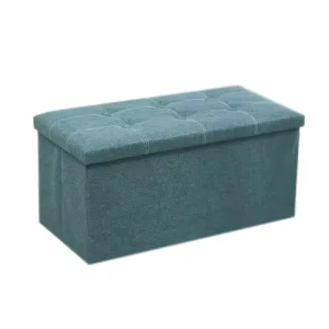 Modern Wooden Foldable Long Storage Ottoman Sofa Fabric Linen Storage Ottoman Bench Shoe Beach