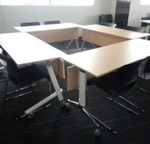 Modern Wooden Folding Training Table OEM Large Meeting Conference Table with Aluminum Legs 6 Year Warranty