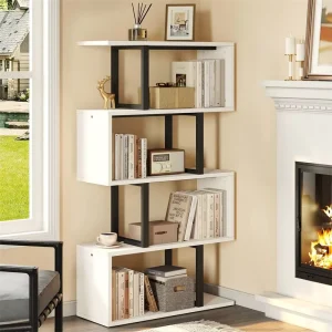 Modern Wooden Household Custom 5-Tier S-Shaped Z-Shelf Bookshelves And Bookcase