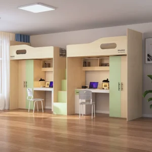 Modern Wooden Loft Beds with Desk and Cabinet for Bedroom Dormitory Schools Hostels