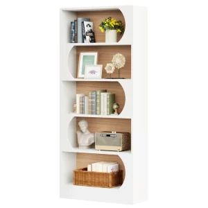 Modern Wooden MDF Eco Friendly Bookshelf with 5 Shelves for Living Room Home Office Hotel Use