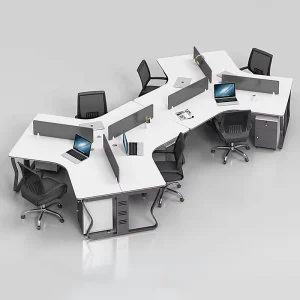 Modern Wooden Modular Cubicle Escritorio Office Desk Computer Desk 3 Person Workstation with Storage-Durable Design Office Table