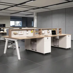 Modern Wooden Modular Office Desk with Storage for 4 People Durable Commercial Furniture Office Table Cubicle Office Furniture
