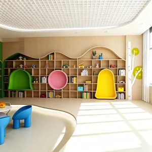 Modern Wooden Montessori Furniture Corner Tree Bookshelf Reading Nook for Kindergarten Preschool Daycare Bookcase