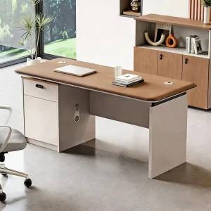 Modern Wooden Office Desk with Drawers & Lock Staff Workstation Table with Cable Grommets Office Furniture