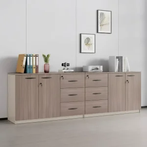 Modern Wooden Office File Cabinet 4 Drawer Lockable Adjustable Floor Cabinet with Partition Design for Living Room Use