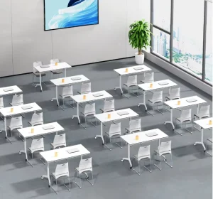 Modern Wooden Office Furniture Mobile Training Table with Stainless Steel Wheels Foldable Flip Design for Easy Assembly