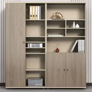 Modern Wooden Office Storage Cabinet with Lock Living Room Suitable File Bookshelf Boss Background Archive Cabinet