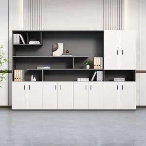 Modern Wooden Office Wardrobe Cabinet Sliding Doors Modular Storage Boxes for Home School Workshop Hotel Office File Warehouse