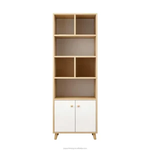 Modern Wooden Panel Bookshelf with Storage Cabinet Space Saving Design for Home Office & Living Room Easy Assembly