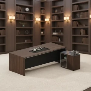 Modern Wooden Panel Executive Office Desk Socket Cable Grommet Luxury High end CEO Boss Table Wireless Charger Furniture
