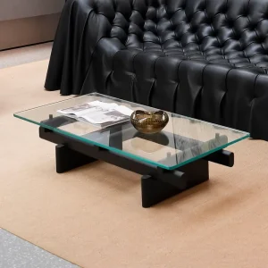 Modern Wooden Panel Glass Top Coffee Table Living Room Furniture Set