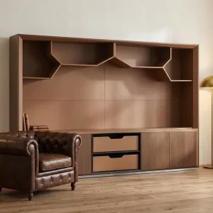 Modern Wooden Panel Office File Cabinet Floor Wall Mounted Bookshelf for Boss Office and Document Storage Use
