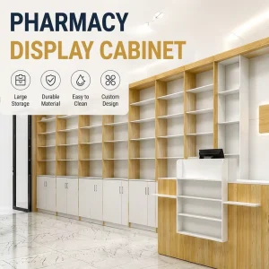 Modern Wooden Pharmacy Cabinet With Shelves Large Storage for Drugstore and Medical Shop for Medical Products