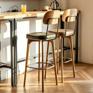 Modern Wooden Pu Leather bar Counter Retro High Chair Light Luxury Backrest bar Stool for Kitchen