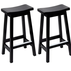 Modern Wooden Saddle Bar Stools 24 Inch Height Footrests for Restaurant Bistro Bar & Home Dining