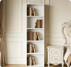 Modern Wooden Shelf Library Wall Bookcase with Ladder White Book Shelf