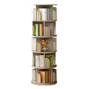 Modern Wooden Simple Round Rotation Bookshelf Corner Bookcase Grey White Pink Blue Yellow Book Storage