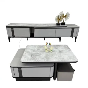 Modern Wooden Tech Stone Extendable Coffee Table TV Cabinet Combination Durable Eco Friendly Living Room Furniture for Small