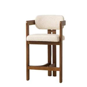 Modern Wooden Walnut Frame Soft Cushion Armrest High Counter Dining Bar Chair for Home Bar & Hotel Use