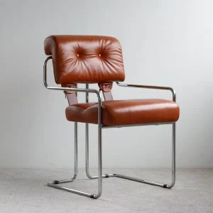Modern Workshop Meeting Room Leisure Chair Nappa Leather Upholstered Stainless Steel Frame Customizable Colors for Restaurants
